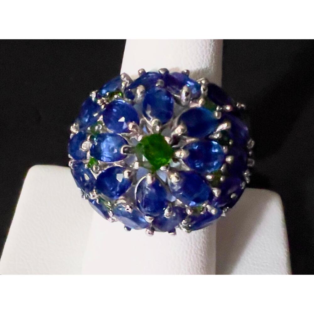 Massive Natural Kyanite Chrome Diopside Cluster Dome Ring - Picture 4 of 15
